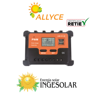 CONTROLADOR PWM CON DISPLAY 24/12V - 30A ECO-50VOC -ALLYCE- 6 MESES DE GARANTIA