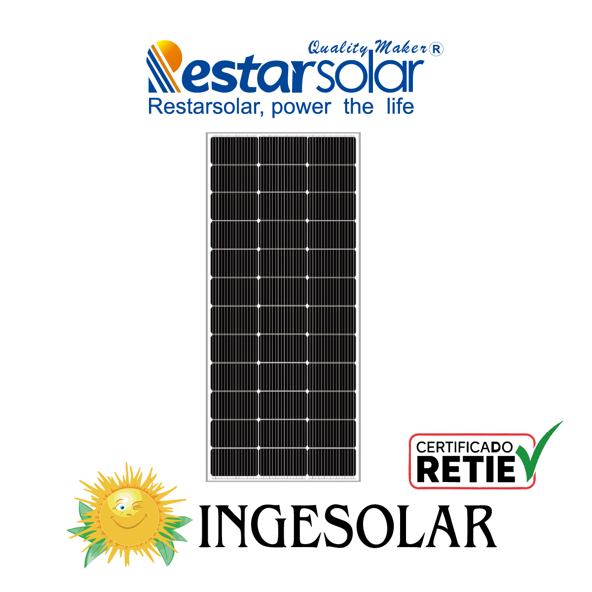 PANEL MONOCRISTALINO 175W Voc 24.50 / Isc 8.94 - RESTAR- 60 MESES DE GARANTIA