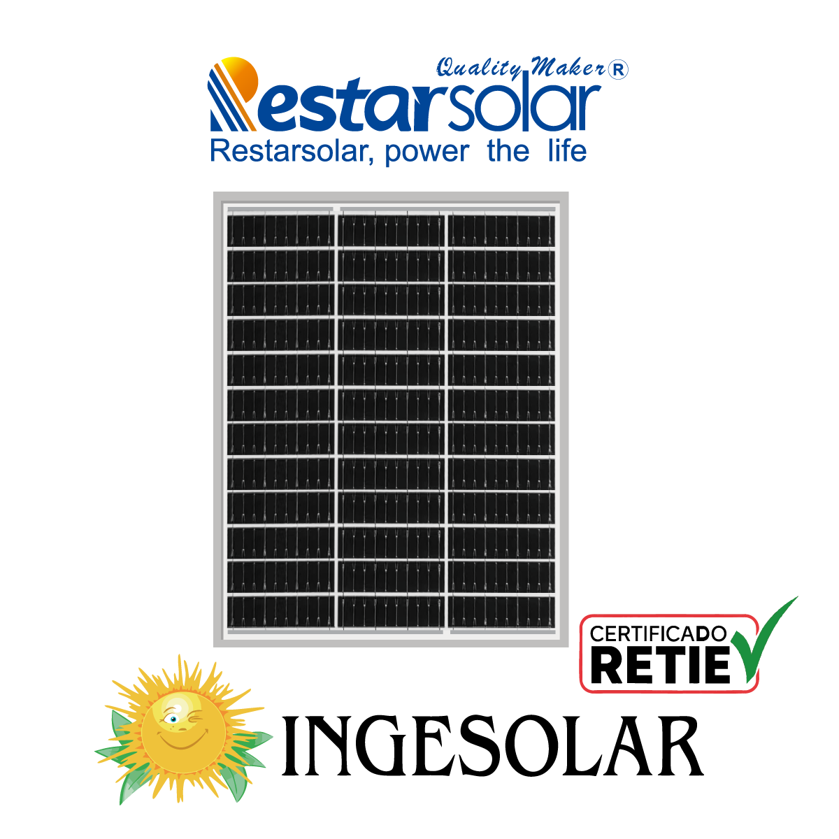 PANEL POLICRISTALINO 25W Voc 21.6 / Isc 1.23 -RESTAR- 60 MESES DE GARANTIA