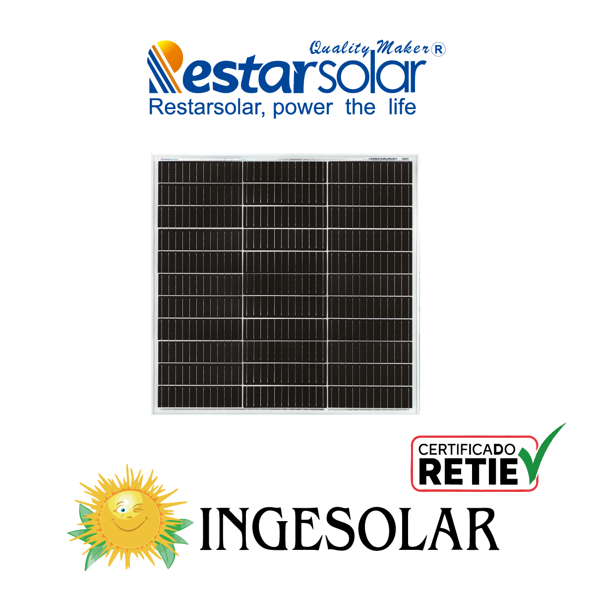 PANEL MONOCRISTALINO 60W Voc 21.6 / Isc 3.68 -RESTAR- 60 MESES DE GARANTIA
