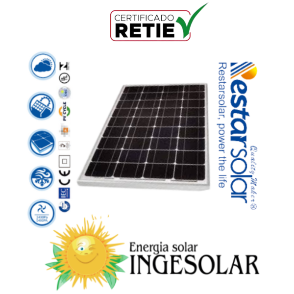 PANEL MONOCRISTALINO 60W Voc 21.6 / Isc 3.68 -RESTAR- 60 MESES DE GARANTIA