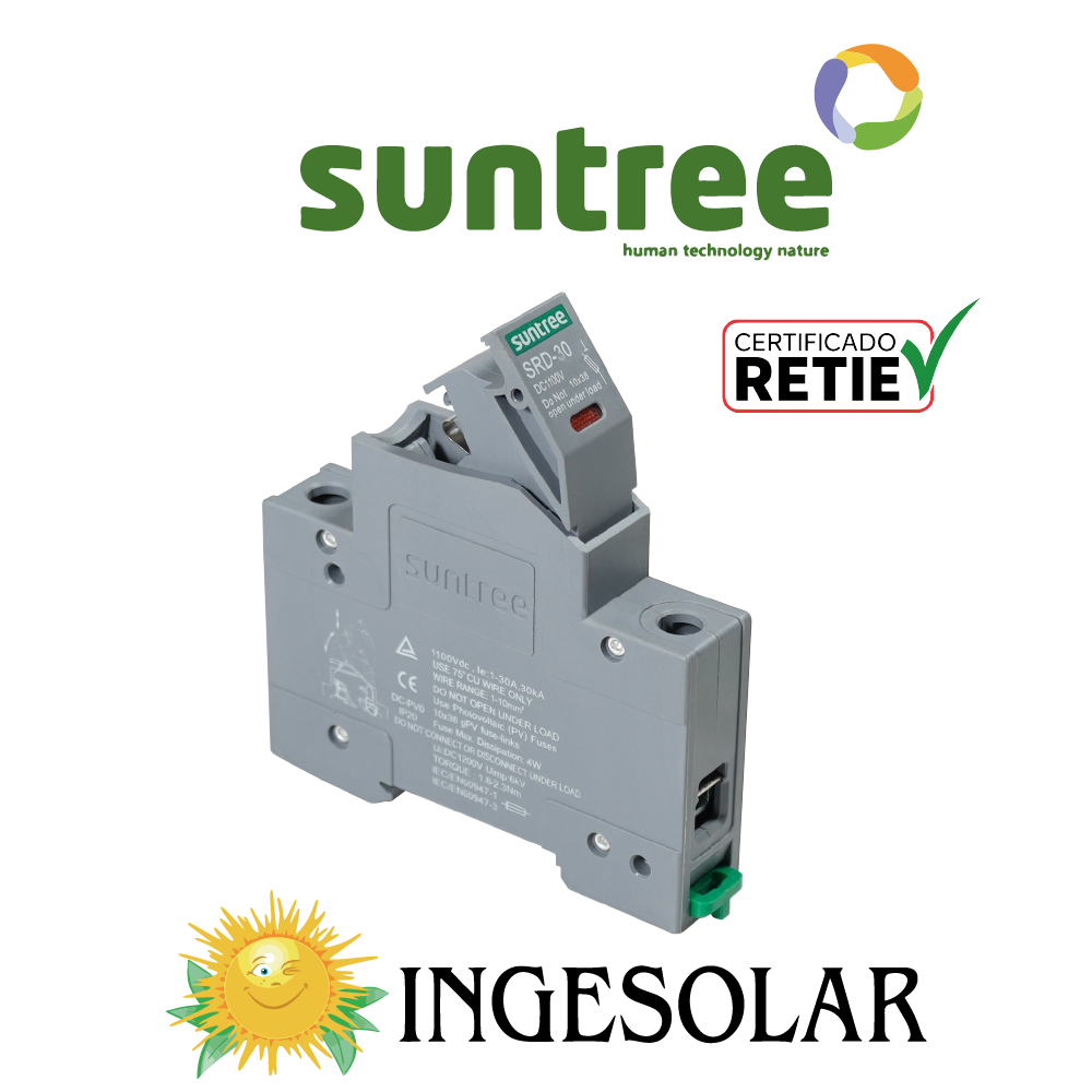 PROTECCION PORTAFUSIBLE PORTA FUSIBLE SRD30 1100VDC -SUNTREE - GARANTIA DE 12 MESES